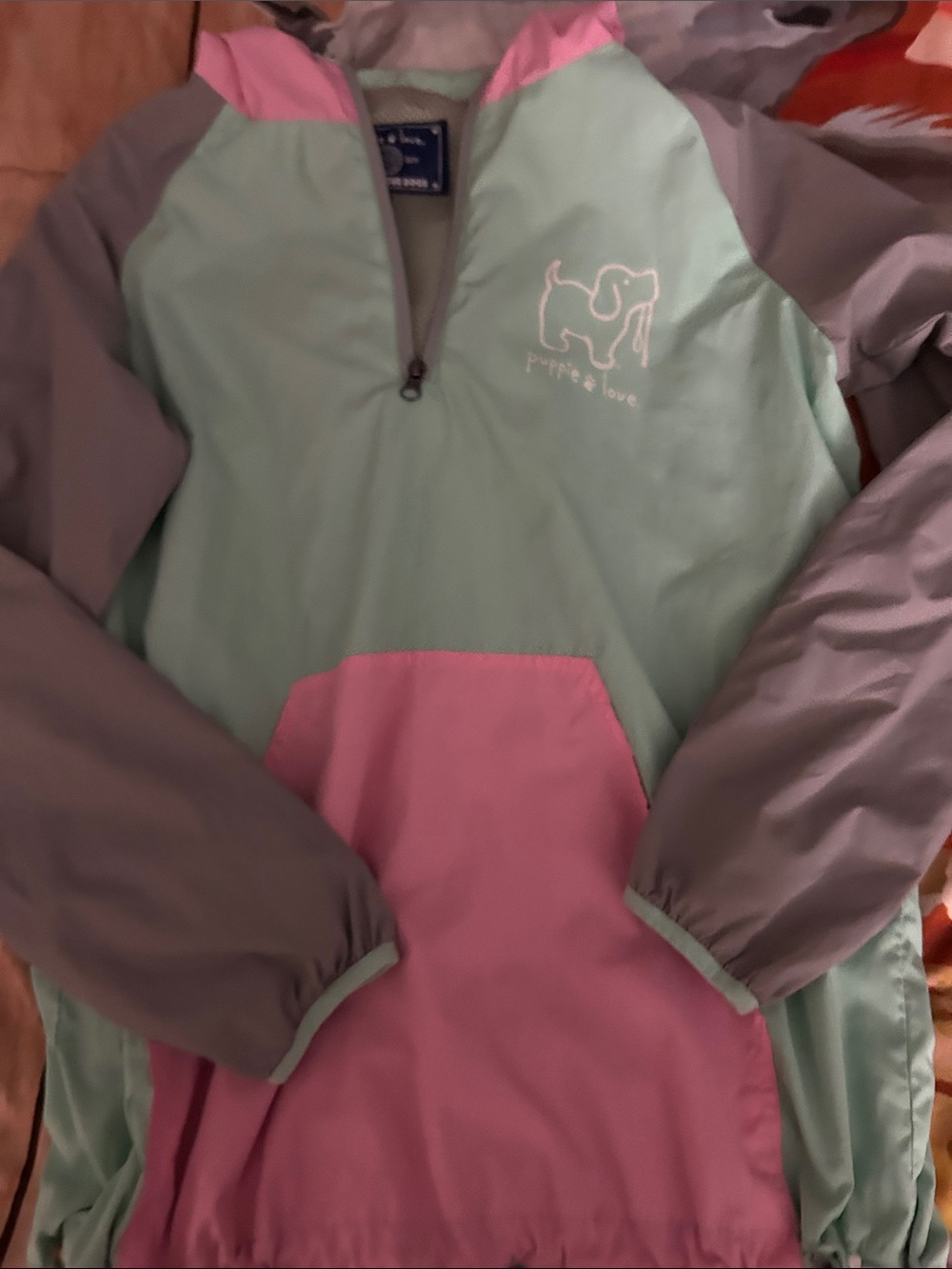 Puppy love - woman’s Mint Green and Pink Pullover Top - Picture 4 of 6